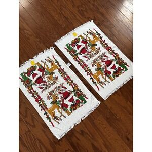 2 NEW Vintage Retro Christmas Kitchen Towels K-Mart Santa Reindeer USA Fringe